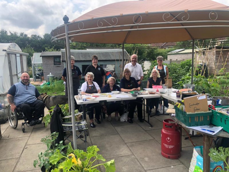 Mike with the veterans at the allotments